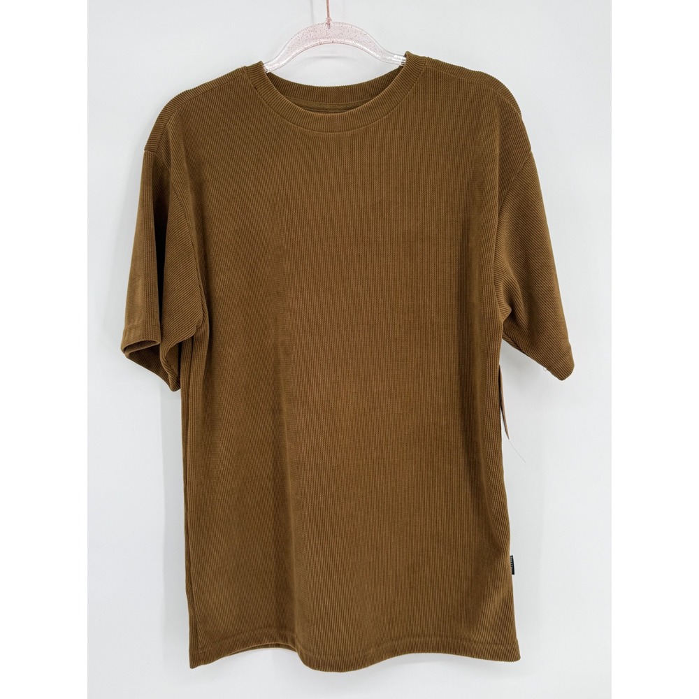 Dikotomy Mens Boxy Fit Ribbed T-Shirt Brown‎ Short Sleeve Premium Basics Small